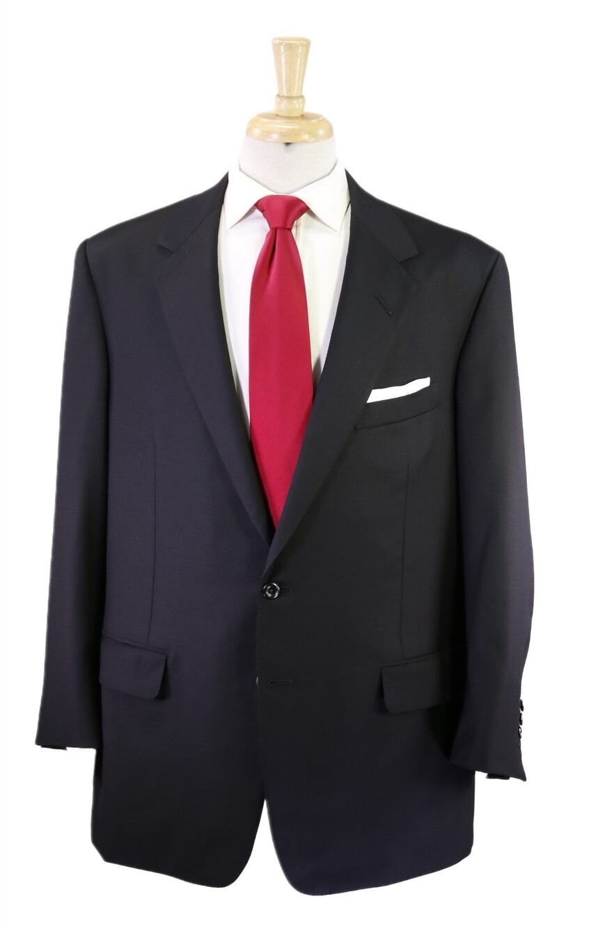 Oxxford Custom Tailored Solid Black 2-Btn Super 120's Wool Suit 44R